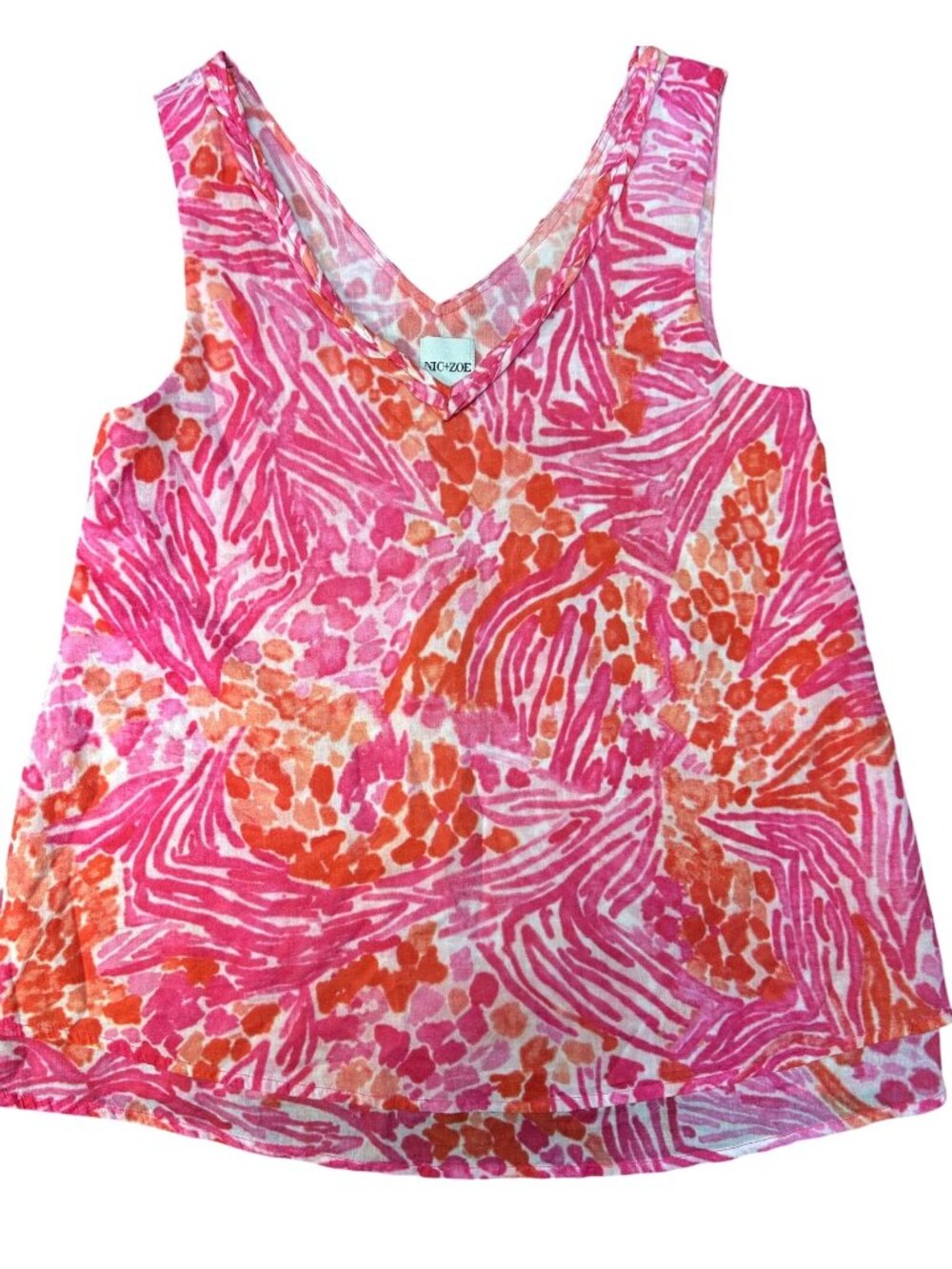 Nic+Zoe Pink & Orange Abstract Print Sleeveless Cotton Top XS